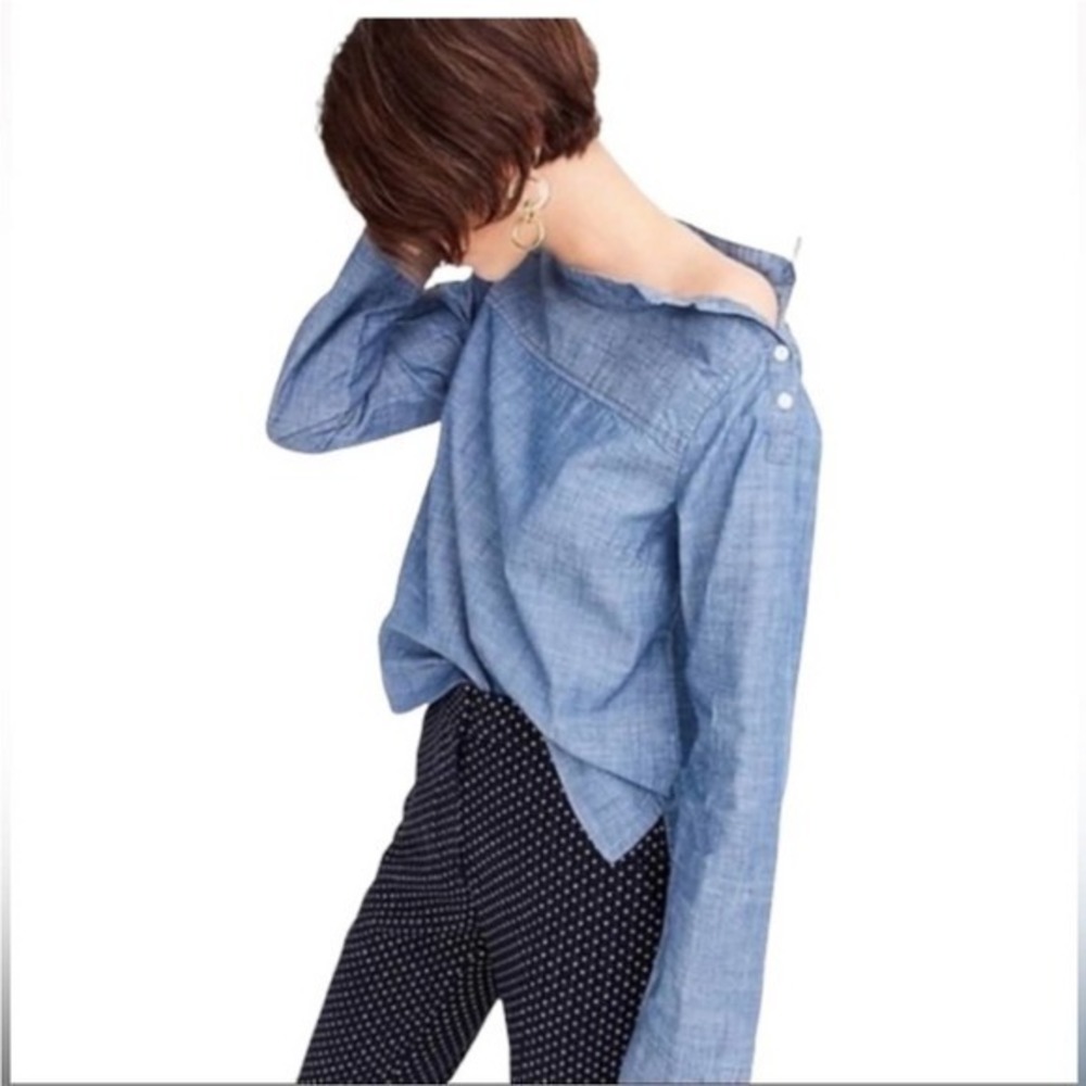 J. Crew Factory Light Blue Chambray Button-Shoulder Tunic